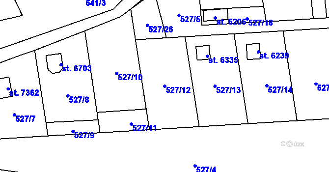 Parcela st. 527/12 v KÚ Cheb, Katastrální mapa