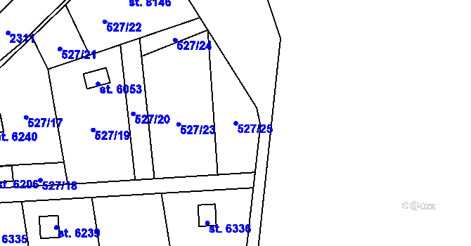 Parcela st. 527/25 v KÚ Cheb, Katastrální mapa