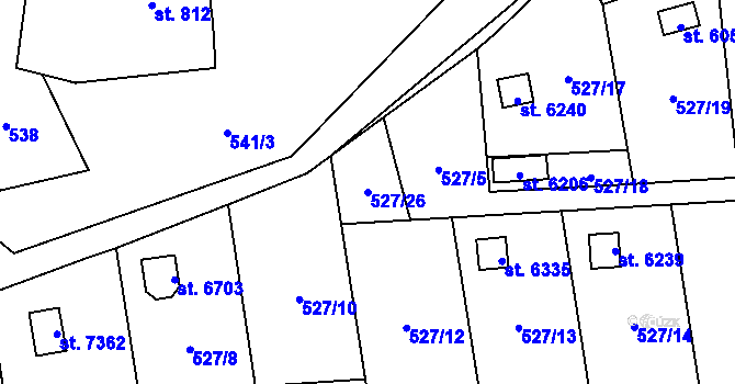 Parcela st. 527/26 v KÚ Cheb, Katastrální mapa