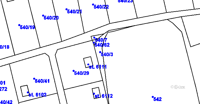 Parcela st. 540/3 v KÚ Cheb, Katastrální mapa