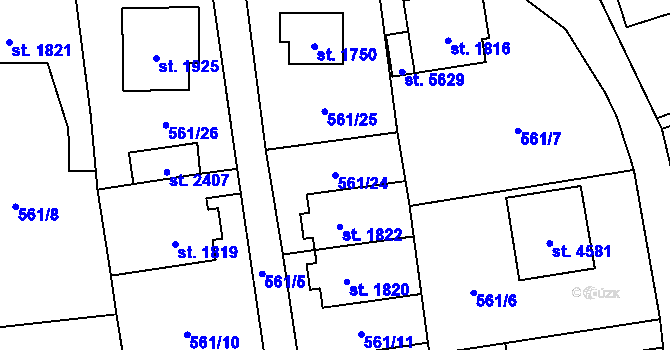 Parcela st. 561/24 v KÚ Cheb, Katastrální mapa