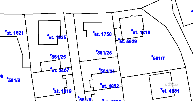 Parcela st. 561/25 v KÚ Cheb, Katastrální mapa
