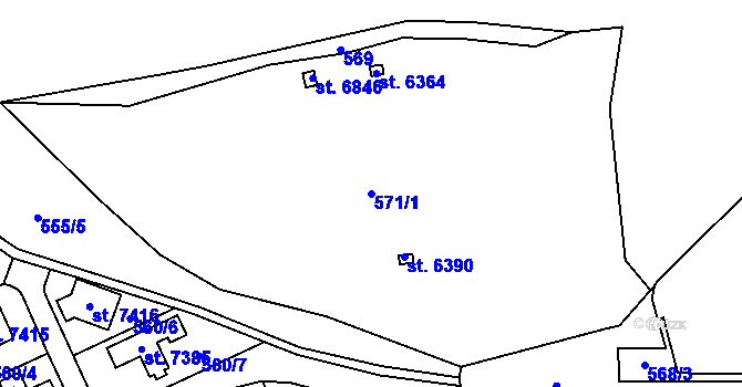 Parcela st. 571/1 v KÚ Cheb, Katastrální mapa