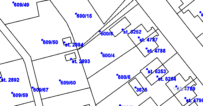 Parcela st. 600/4 v KÚ Cheb, Katastrální mapa