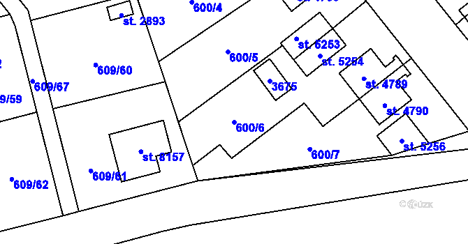Parcela st. 600/6 v KÚ Cheb, Katastrální mapa