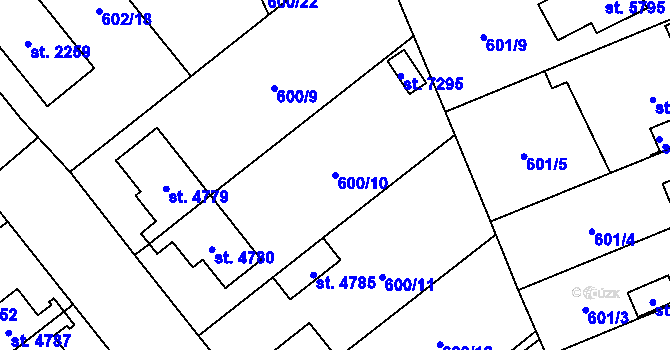 Parcela st. 600/10 v KÚ Cheb, Katastrální mapa