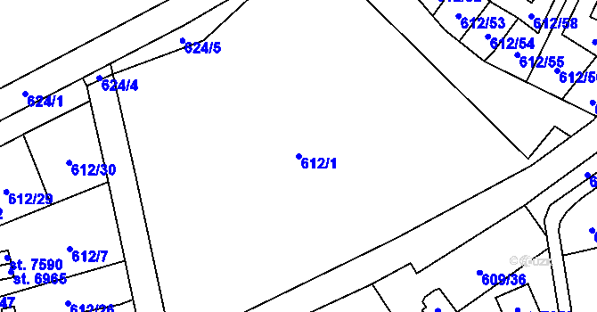Parcela st. 612/1 v KÚ Cheb, Katastrální mapa