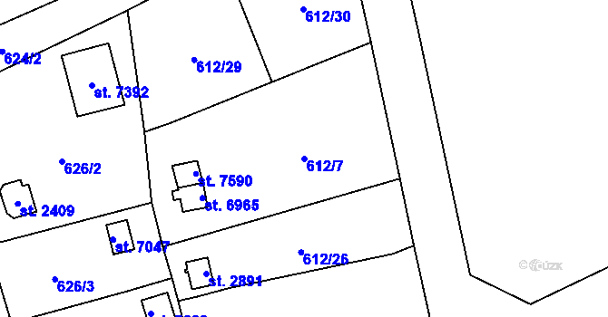 Parcela st. 612/7 v KÚ Cheb, Katastrální mapa