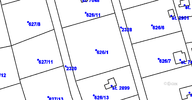 Parcela st. 626/1 v KÚ Cheb, Katastrální mapa