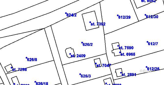 Parcela st. 626/2 v KÚ Cheb, Katastrální mapa