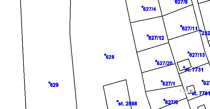 Parcela st. 628 v KÚ Cheb, Katastrální mapa