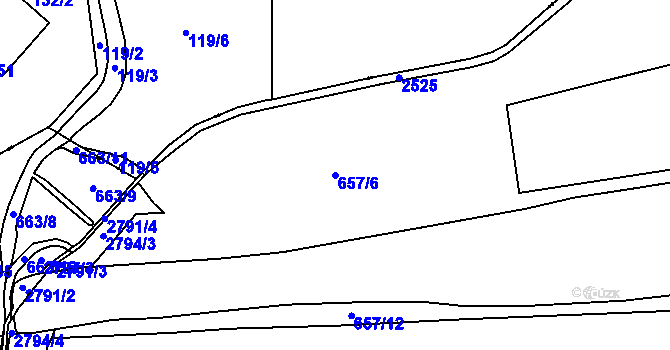 Parcela st. 657/6 v KÚ Cheb, Katastrální mapa
