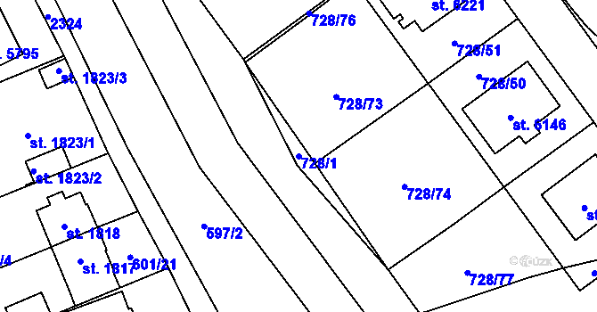 Parcela st. 728/1 v KÚ Cheb, Katastrální mapa