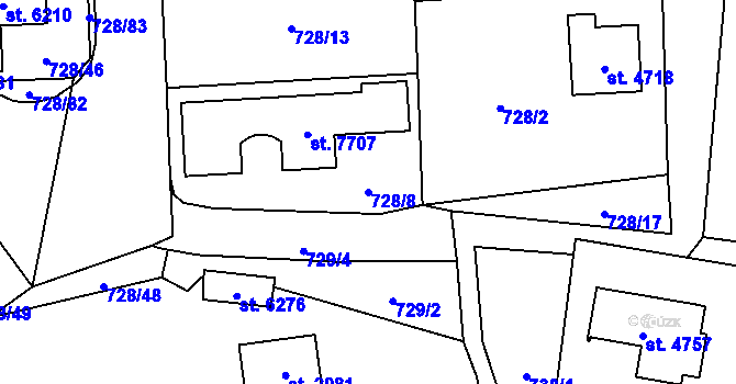 Parcela st. 728/8 v KÚ Cheb, Katastrální mapa