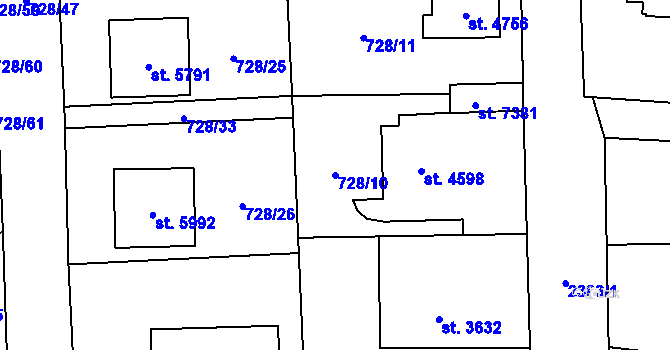 Parcela st. 728/10 v KÚ Cheb, Katastrální mapa