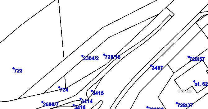 Parcela st. 728/16 v KÚ Cheb, Katastrální mapa