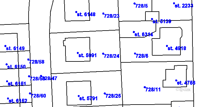 Parcela st. 728/24 v KÚ Cheb, Katastrální mapa