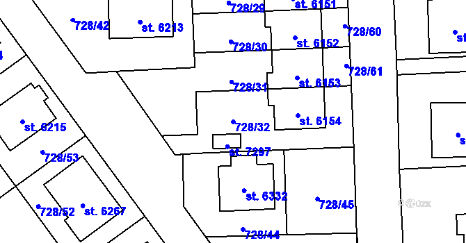 Parcela st. 728/32 v KÚ Cheb, Katastrální mapa