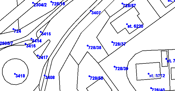 Parcela st. 728/38 v KÚ Cheb, Katastrální mapa