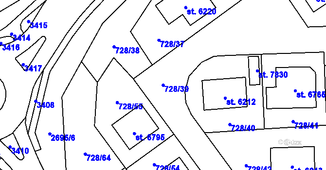 Parcela st. 728/39 v KÚ Cheb, Katastrální mapa
