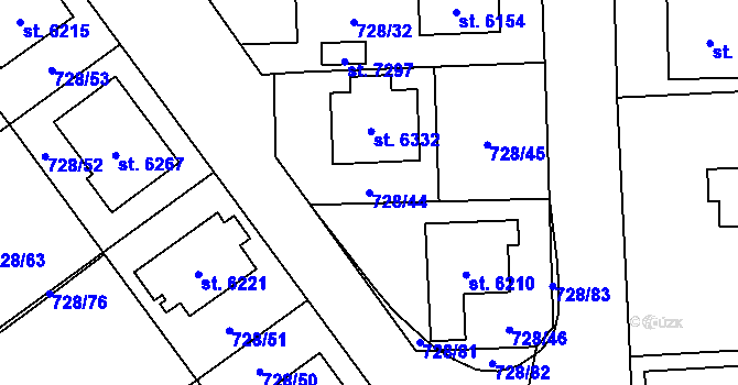Parcela st. 728/44 v KÚ Cheb, Katastrální mapa