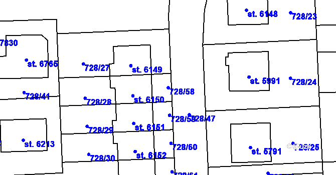 Parcela st. 728/58 v KÚ Cheb, Katastrální mapa