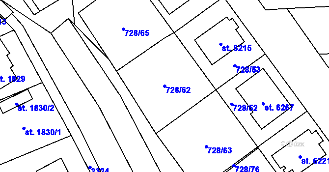 Parcela st. 728/62 v KÚ Cheb, Katastrální mapa