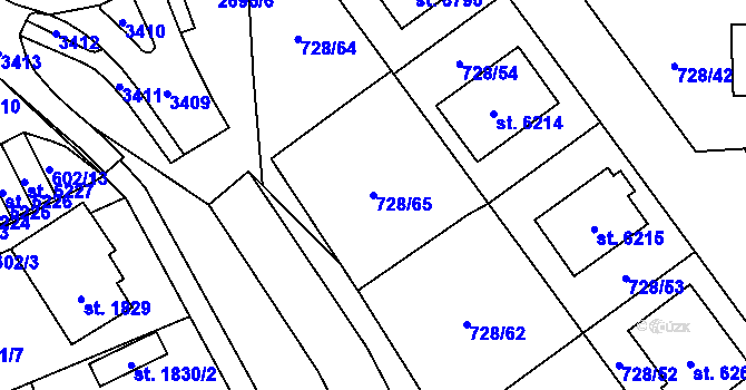 Parcela st. 728/65 v KÚ Cheb, Katastrální mapa