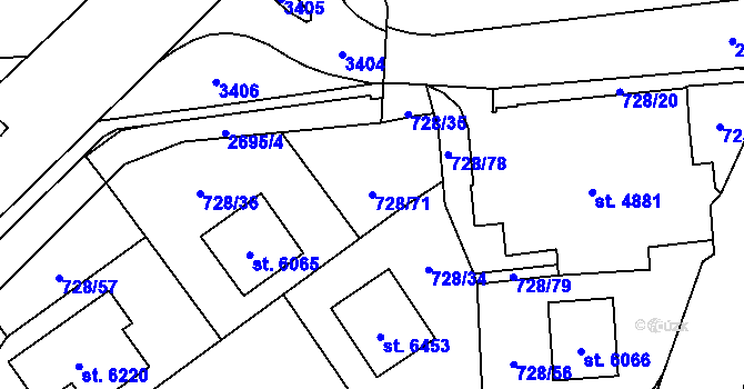 Parcela st. 728/71 v KÚ Cheb, Katastrální mapa