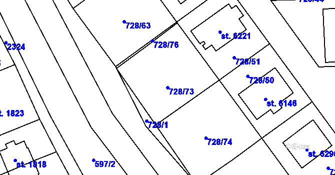 Parcela st. 728/73 v KÚ Cheb, Katastrální mapa