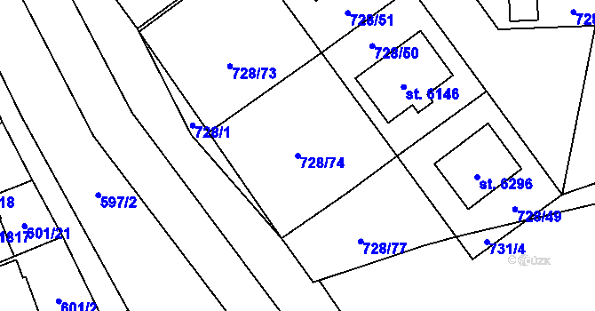 Parcela st. 728/74 v KÚ Cheb, Katastrální mapa