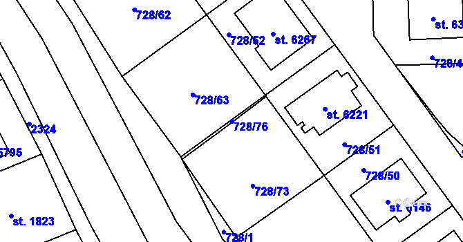 Parcela st. 728/76 v KÚ Cheb, Katastrální mapa