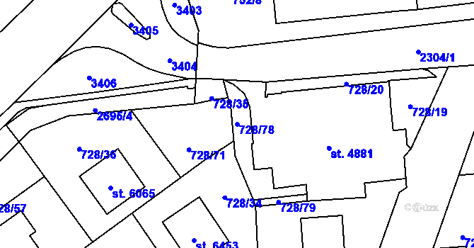 Parcela st. 728/78 v KÚ Cheb, Katastrální mapa