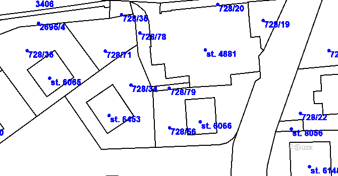 Parcela st. 728/79 v KÚ Cheb, Katastrální mapa