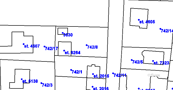 Parcela st. 742/8 v KÚ Cheb, Katastrální mapa
