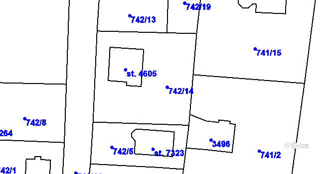 Parcela st. 742/14 v KÚ Cheb, Katastrální mapa