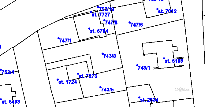Parcela st. 743/8 v KÚ Cheb, Katastrální mapa