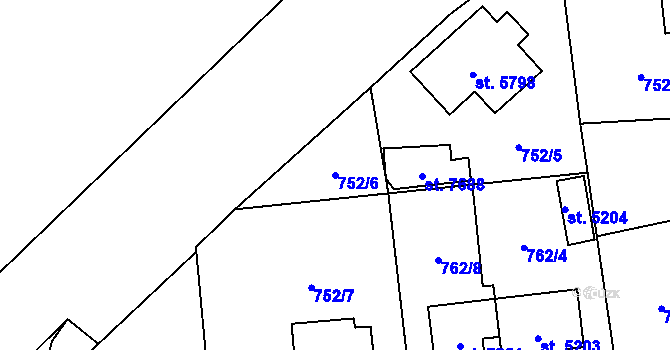 Parcela st. 752/6 v KÚ Cheb, Katastrální mapa