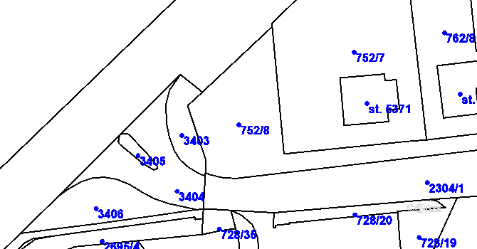 Parcela st. 752/8 v KÚ Cheb, Katastrální mapa