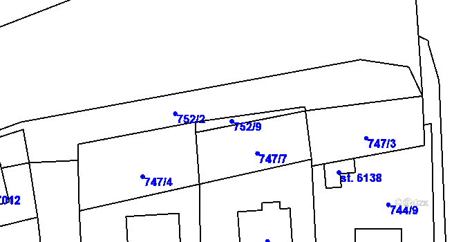 Parcela st. 752/9 v KÚ Cheb, Katastrální mapa