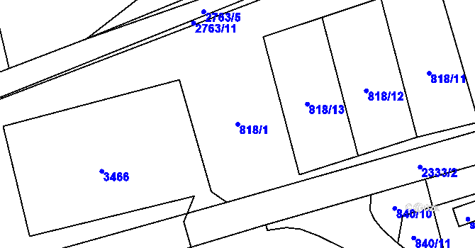 Parcela st. 818/1 v KÚ Cheb, Katastrální mapa