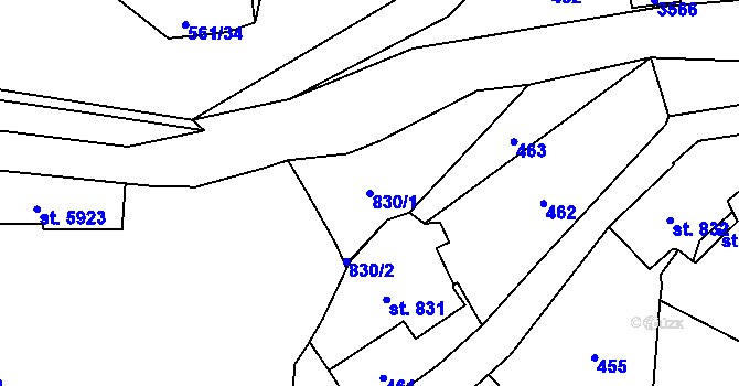 Parcela st. 830/1 v KÚ Cheb, Katastrální mapa