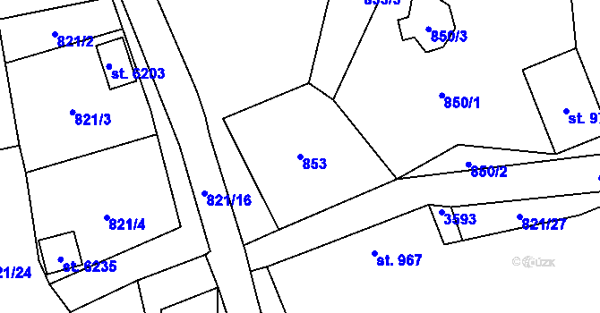 Parcela st. 853 v KÚ Cheb, Katastrální mapa