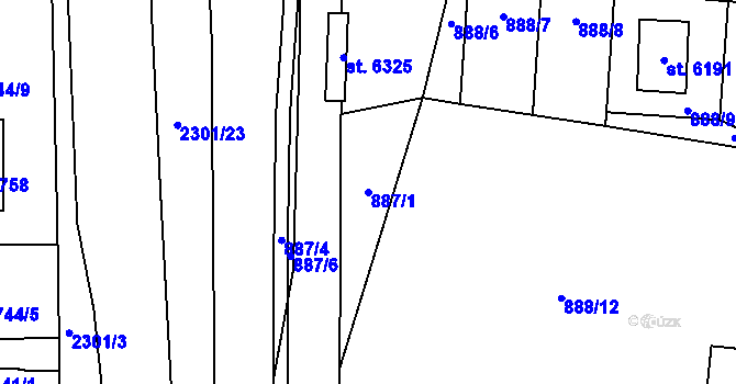 Parcela st. 887/1 v KÚ Cheb, Katastrální mapa