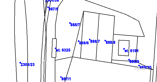 Parcela st. 888/6 v KÚ Cheb, Katastrální mapa