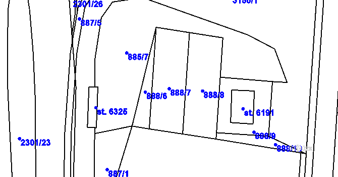 Parcela st. 888/7 v KÚ Cheb, Katastrální mapa