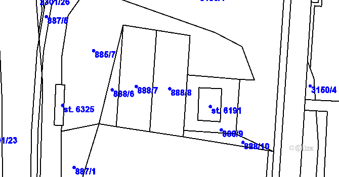 Parcela st. 888/8 v KÚ Cheb, Katastrální mapa