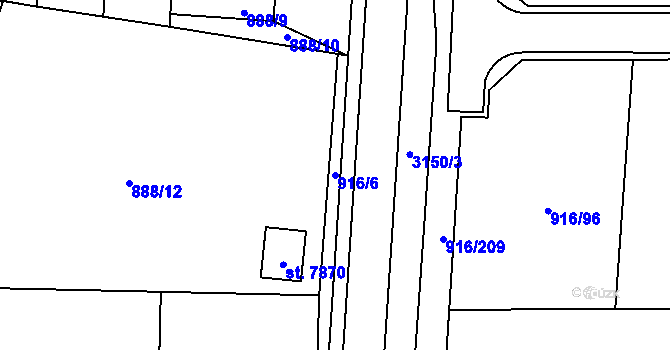 Parcela st. 916/6 v KÚ Cheb, Katastrální mapa