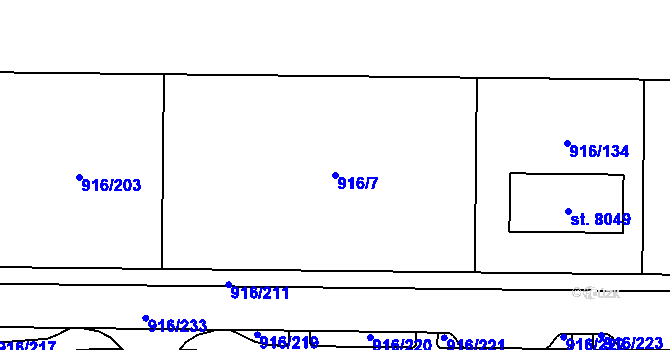 Parcela st. 916/7 v KÚ Cheb, Katastrální mapa