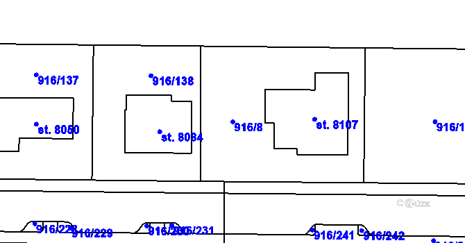 Parcela st. 916/8 v KÚ Cheb, Katastrální mapa